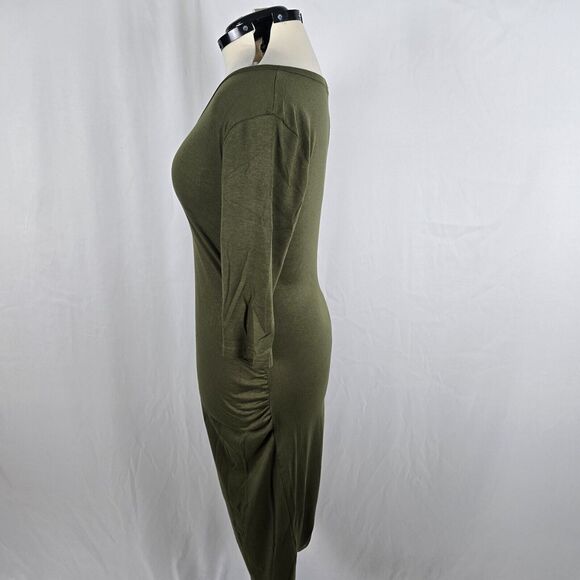 Coolmee Dress Women's L Green Midi Long Sleeve Buttons Long Sleeve Round Neck - Picture 9 of 10